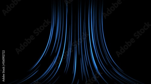 Cold air flow from conditioner effect. air light effect with blue rays. Freezing wind waves air blowing effect. Abstract directional optical fiber neon lines on black Background. Air cooling process
