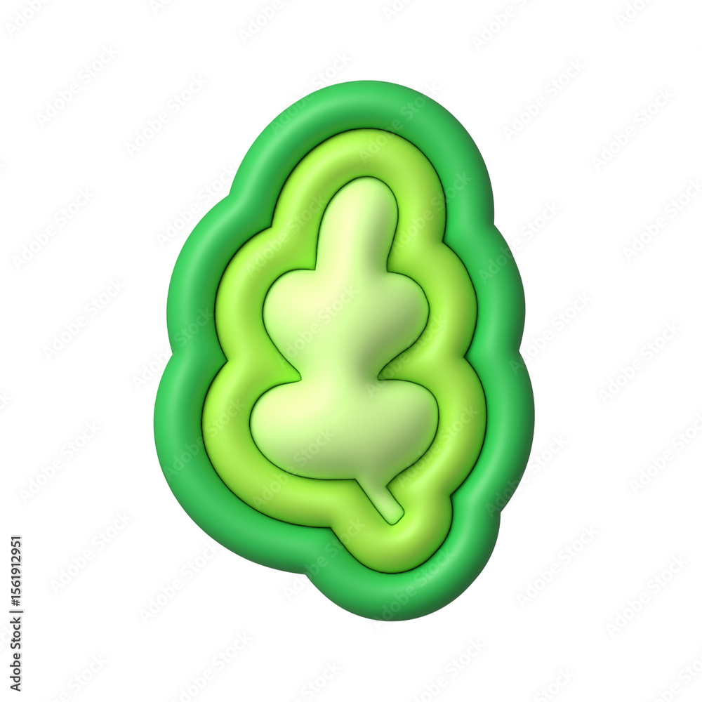 Cute 3D green leaf. Fluffy inflated kawaii baloon 3D illustration of a green leaf. Kids room banner, cute sticker, wall art. Cute 3D green leaf. Fluffy inflated kawaii baloon 3D illustration of a green leaf. Kids room banner, cute sticker, wall art.