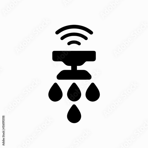 Solid icon of smart sprinkler with wireless signal – automated watering system