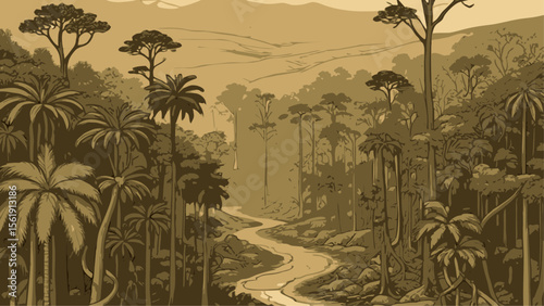 Illustration of tropical forest in the dry season