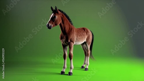 Wallpaper Mural A brown horse stands in a studio with a green background showing its full body and head facing left green screen animal video Torontodigital.ca