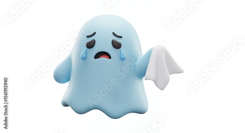 Sad cartoon ghost with tissue
