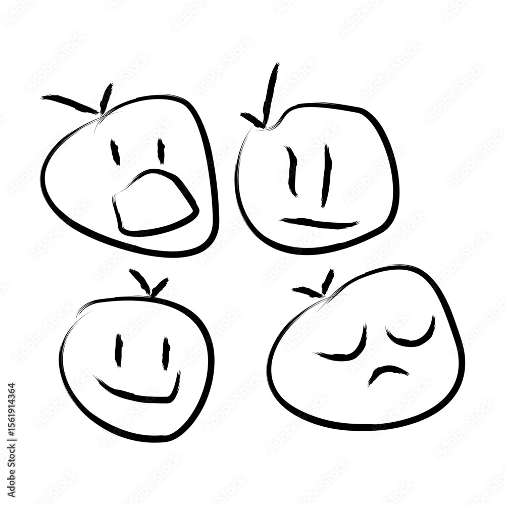Obraz premium Brush Style Handdrawn Simple Emotion Face Shape Graphic Icon Set