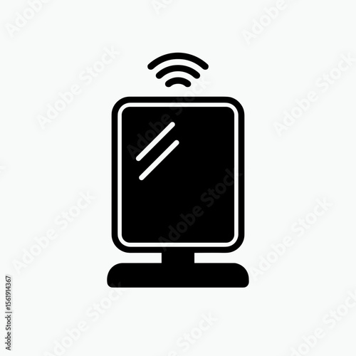 Solid icon of smart mirror with Wi-Fi signal – connected bathroom technology