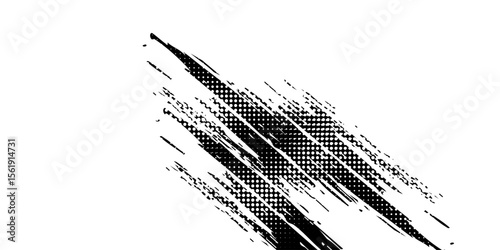 Glitch distorted grunge layer . Noise destroyed texture . Trendy defect error shapes . Overlay grunge texture . Distressed effect .Vector shapes with a halftone dots screen print texture