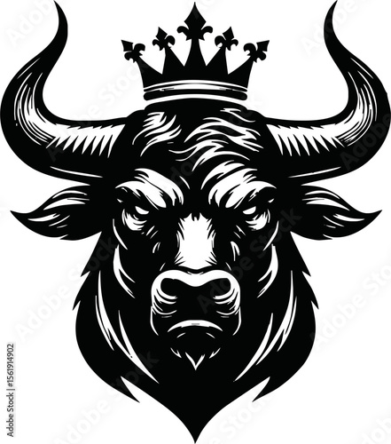 silhouette of head of a bull with a crown on black background