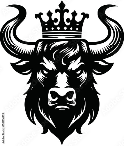 silhouette of head of a bull with a crown on black background