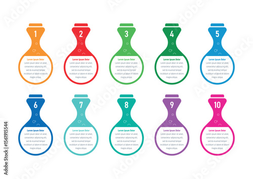 colorful test tubes. ten steps information template. infographic template for business, education, technology world. infographic template for annual report, magazine, journal