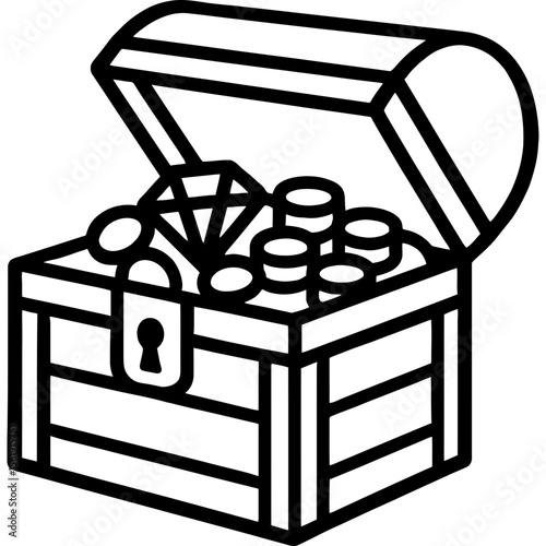 Open treasure chest outline icon vector