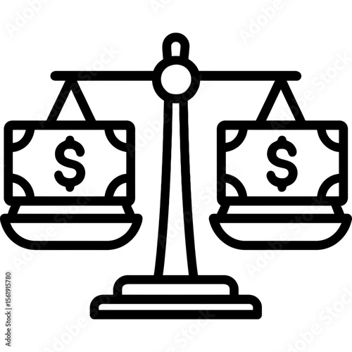 Balance scale with money outline icon vector