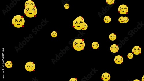 emoji face heart eyes valentines romantic loop alpha channel animation, flying emoticons valentines day motion design element	