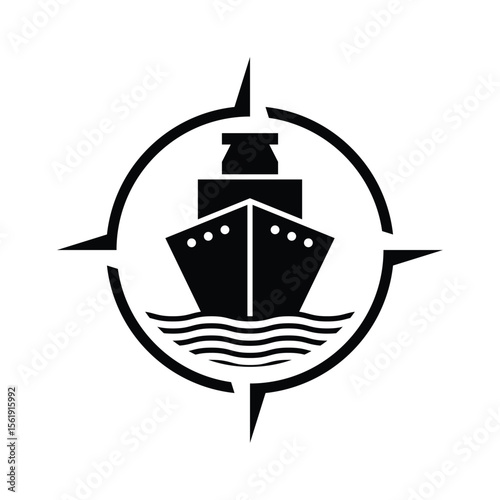 ship container logo design concept with compass