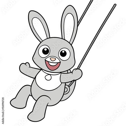 Adventurous Bunny on Zipline Coloring Page - Vector Art

