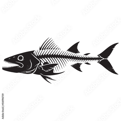 Structured simplicity of sea life – Fish skeleton silhouette aligned with crisp Fish skeleton vector – Fish skeleton illustration

