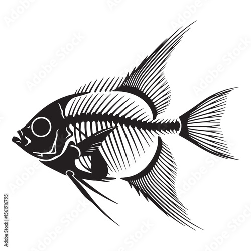 A subtle marine impression – Fish skeleton silhouette built from delicate Fish skeleton vector – Fish skeleton illustration


