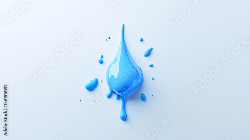 3D logo of a water drop, dripping blue paint on a white background
