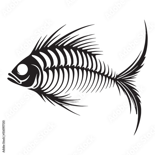 From sea to structure – Fish skeleton silhouette rendered in classic Fish skeleton vector – Fish skeleton illustration

