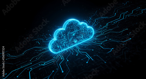 Glowing Cloud Computing Symbol on Circuit Board