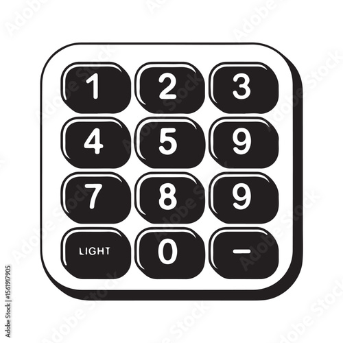 Black and white keypad with numbers and light button