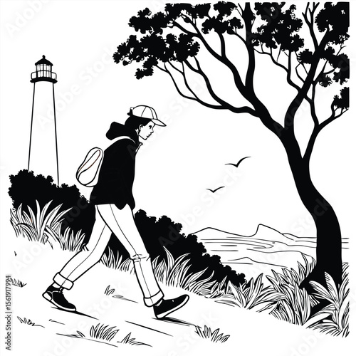 silhouette of a man with a cane , ai generator