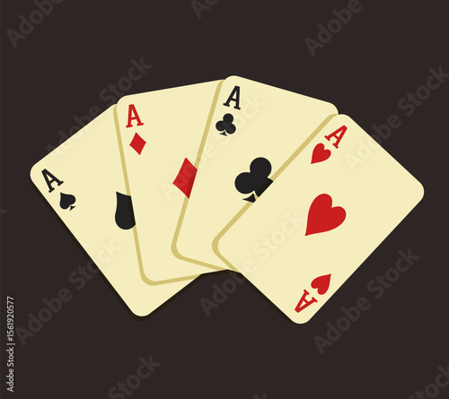 Card Fan. Vector 3d cards isolated on brown background.