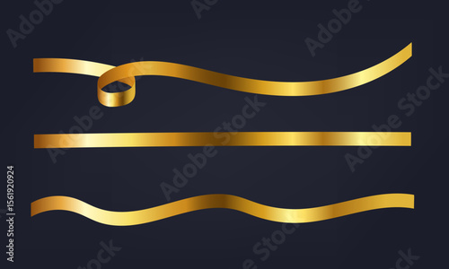Gold ribbon set on a dark blue background. Vector illustration.