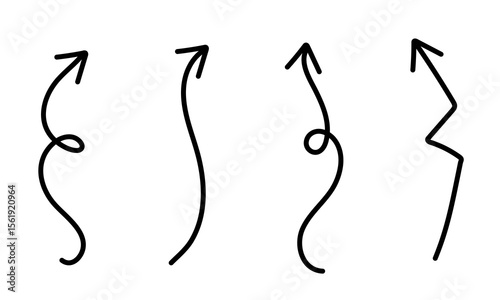 Black arrows isolated on a white background. Arrows of various shapes. Vector clipart. Arrow set.