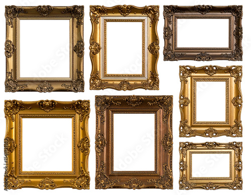 Vintage Ornate Picture Frames with Decorative Carvings, isolated on transparent background