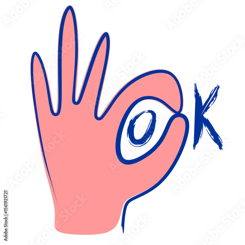 Artistic Handdrawn Okay Gesture Symbol with Brush Stroke Lettering Illustration