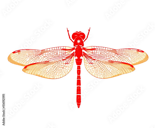 Vector illustration of red dragonfly silhouette on Transparent Background 