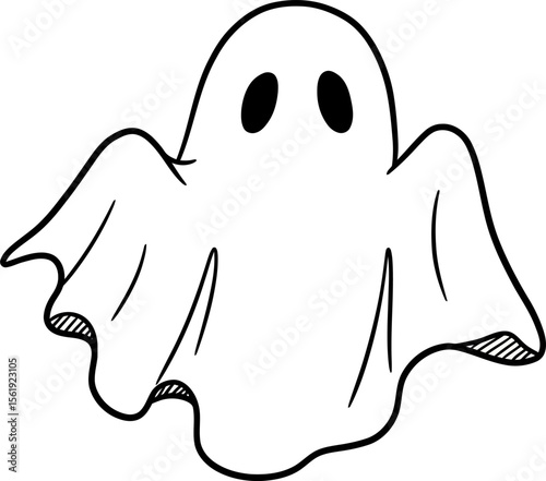 Adorable flying Halloween ghost cartoon icon, creating a spooky season vibe with simple cute design and traditional theme.