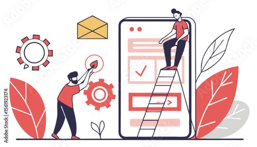 A man and a woman working collaboratively on a mobile app design, showcasing creativity and teamwork.