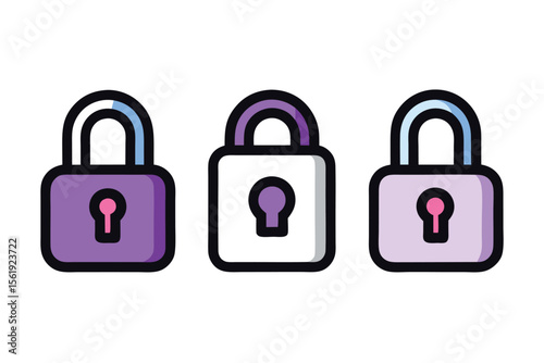 Padlock Icons Set of Three Colorful and Simple Lock Illustrations