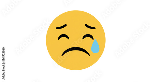 Sad emoji with tear, vector illustration, plain white background