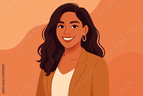 Confident smiling Hispanic business woman. Successful young professional or latina entrepreneur headshot. Modern flat vector character illustration. Female empowerment and diversity.