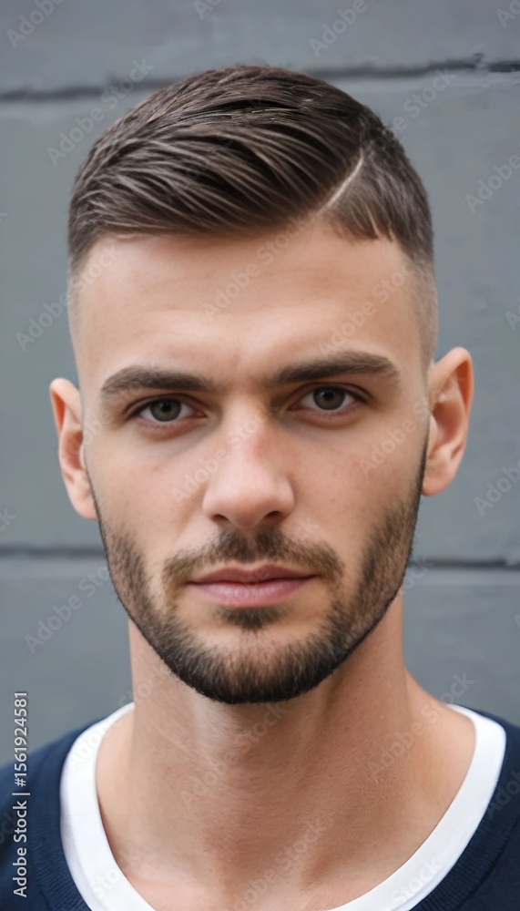 Obraz premium Man with French Crop Haircut and Short Sides