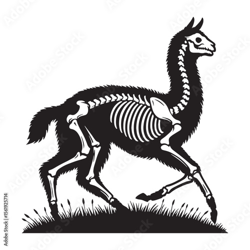 The silent form of a highland traveler – Lama skeleton silhouette in clear Lama skeleton vector – Lama skeleton illustration

