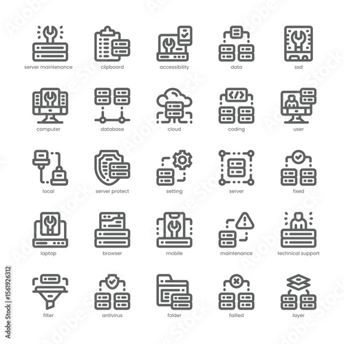 Server Maintenance Icon pack for your website, mobile, presentation, and logo design. Server Maintenance Icon outline design. Vector graphics illustration and editable stroke.