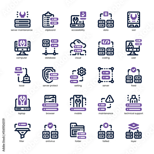Server Maintenance Icon pack for your website, mobile, presentation, and logo design. Server Maintenance Icon dual tone design. Vector graphics illustration and editable stroke.