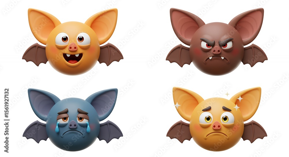 Obraz premium Cartoon bats with diverse emotions