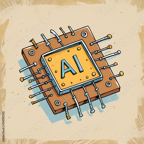 AI Chip Illustration: Artificial Intelligence Microchip Design Graphic