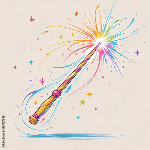 Magical Rainbow Wand: Enchanting Illustration for Fantasy Projects