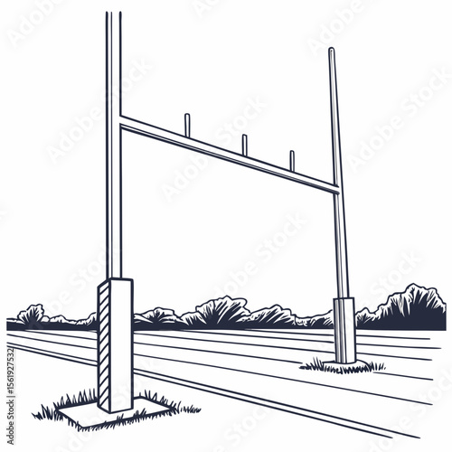 Goalpost on sports field with trees and grass rugby football