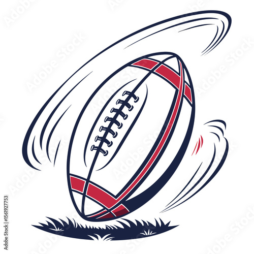 Rugby ball spinning motion white red blue sport game