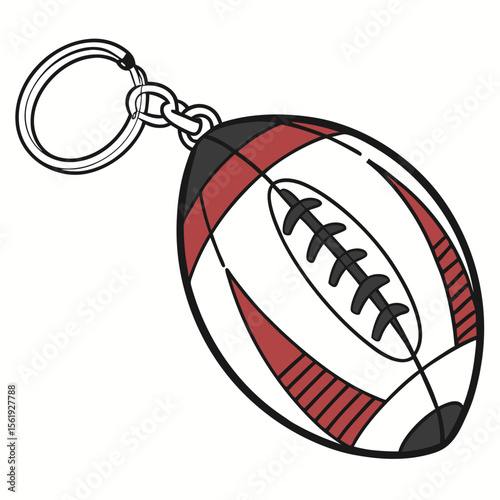 Rugby ball keychain accessory with red and black accents sports American football