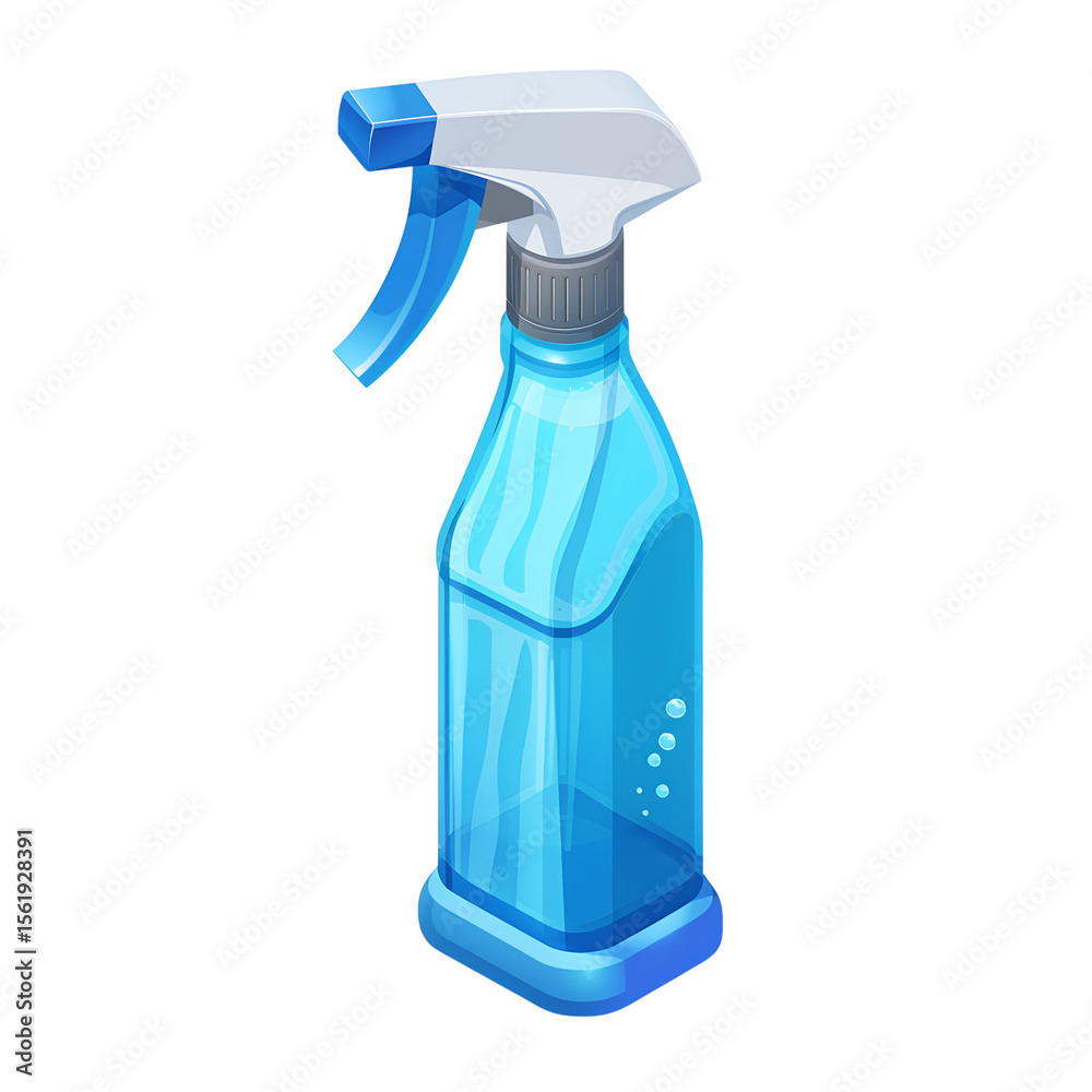 Isometric Illustration: Clean, Modern Blue Spray Bottle, Household Cleaning Product Isometric Illustration: Clean, Modern Blue Spray Bottle, Household Cleaning Product