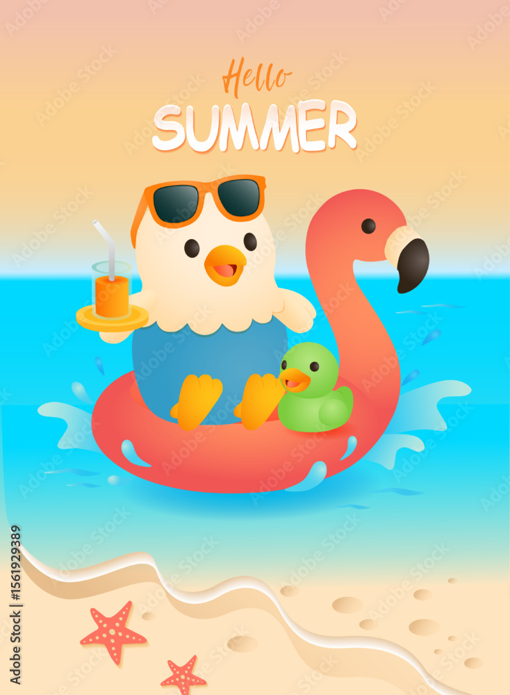 Fototapeta premium Summer story of three cute animals: rabbit, bear, and chick