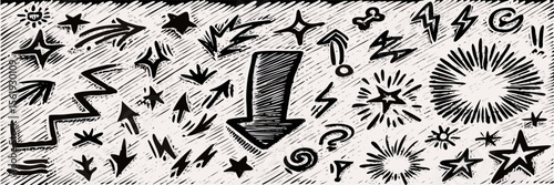 Hand-Drawn Arrows, Stars, and Burst Shapes: Doodle Design Elements