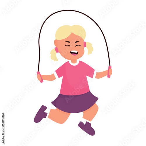 Kid skipping pose children flat design cartoon illustration available for children book, story book, asset design, banner, web.