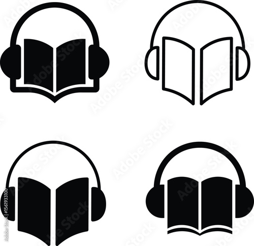 Audio book icons illustrating education learning and enjoyment of stories